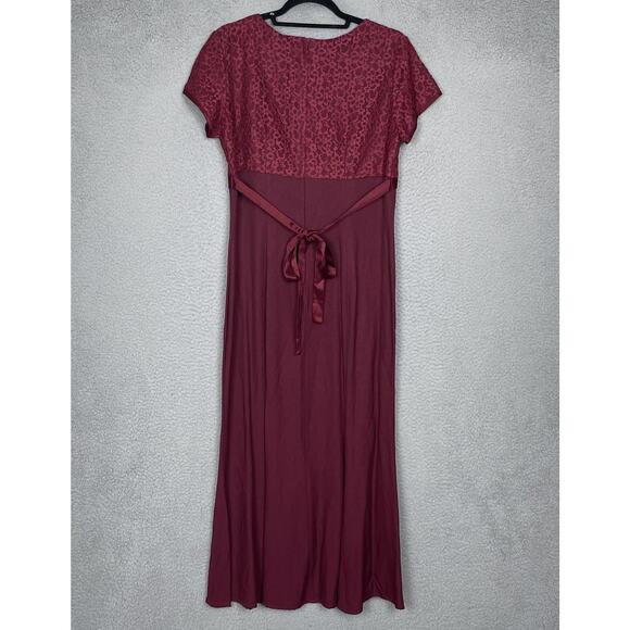 Vintage Just Choon Dress Womens Size 11 Burgundy Lace Maxi Empire Waist Regency - Picture 2 of 9